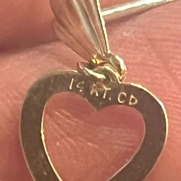 14K Gold open Heart Drop Earrings vintage original backs - Picture 4 of 7